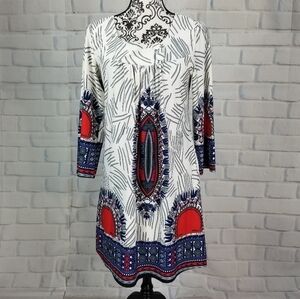 Idea geometric print size large stretch knit dress
